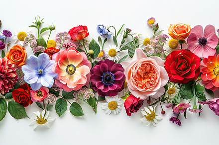 A vibrant display of assorted flower, a Photo by LOGOCREATIVE