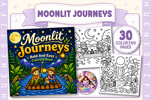 Moonlit Journeys Coloring Book, a Seasonal Illustration by HueNestify