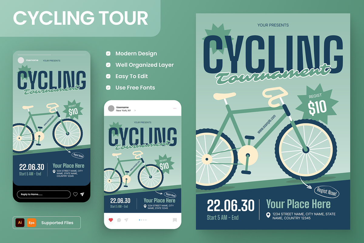 Cycling Tournament Flyer Set, a Flyer Template by Annora Studio (Photo 1 of 6)
