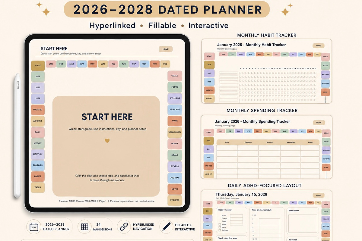 Adhd digital planner 2026-28, a Poster Template by HeavensStar (Photo 4 of 8)