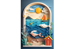 Summer vacation card with sea, palms, an Illustration by Lermont51