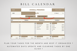 Monthly Bill Calendar Excel Template