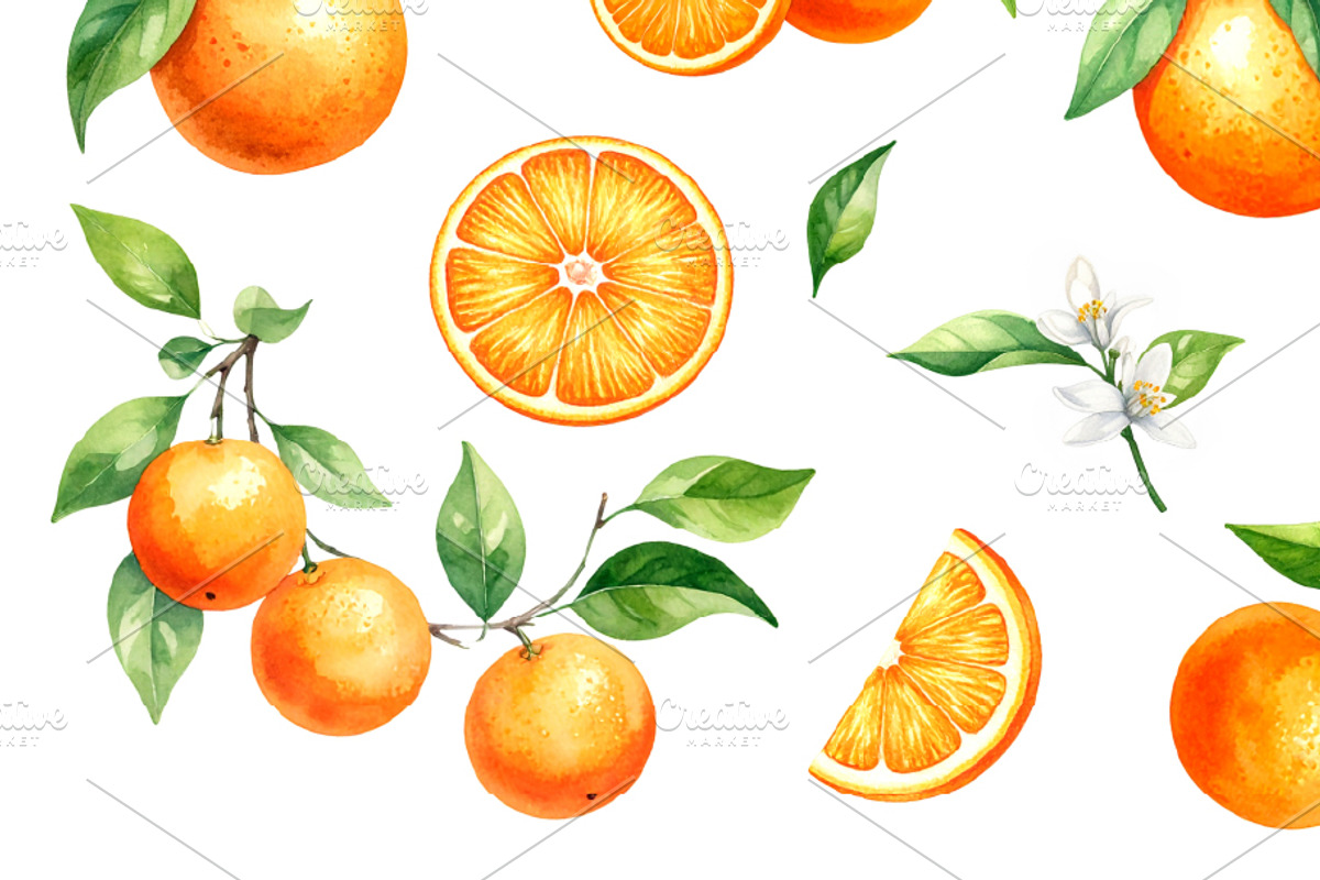 Orange Fruits In Watercolor Style, an Object Graphic by Black White Mouse Design (Photo 3 of 3)