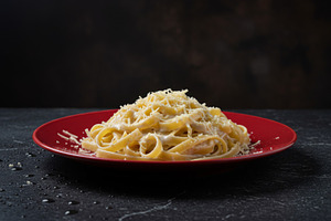 Creamy fettuccine Alfredo topped wit, a Food & Drink Photo by professorinc