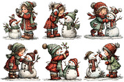 Christmas Girl & Snowman Clipart, an Illustration by Craft Nest (Thumbnail 7 of 10)