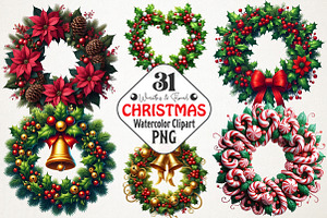 Christmas Wreaths & Floral Clipart B, an Illustration by RobertsArt