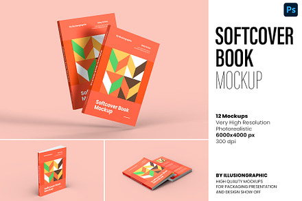 Softcover Book Mockup - 12 views, a Books & Magazine Mockup by Illusiongraphic