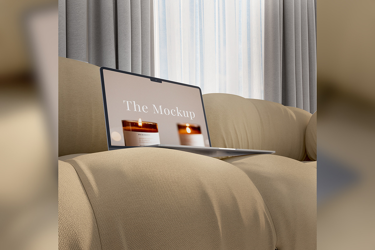 Laptop Mockup on Sofa – Cozy&Elegant, a Device Mockup by Art-Jek.std (Photo 1 of 4)