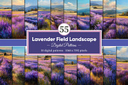 Lavender Field Landscape Artwork, a Decorative Illustration by Housui Patterns (Thumbnail 1 of 12)
