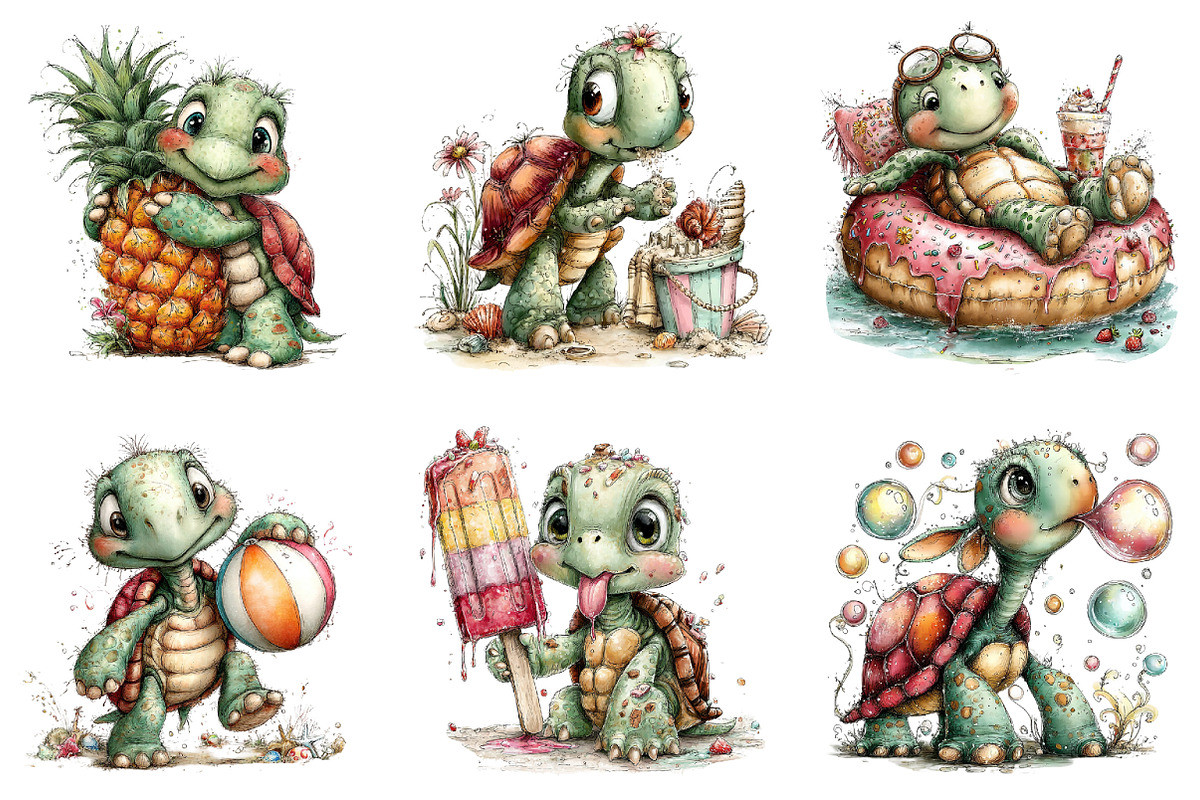 Whimsical Summer Turtle Clipart, an Illustration by Dream Creation (Photo 4 of 6)