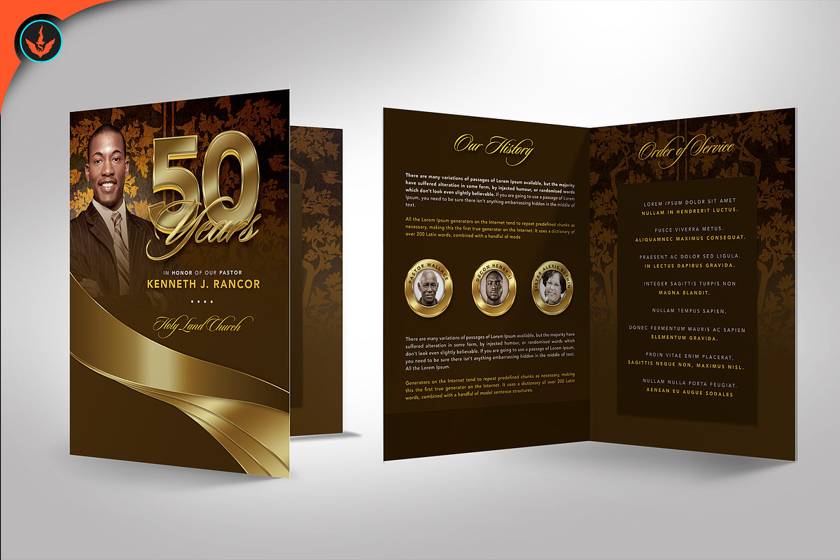 Gold Pastor Anniversary Program, a Brochure Template by SeraphimChris (Photo 3 of 6)