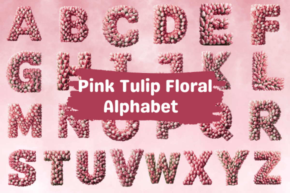 Pink Tulip Alphabet Sublimation Clip, a Decorative Illustration by Dizzy Art Studio (Photo 1 of 2)