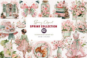 Watercolor Spring Clipart Bundle, an Illustration by CreationArt