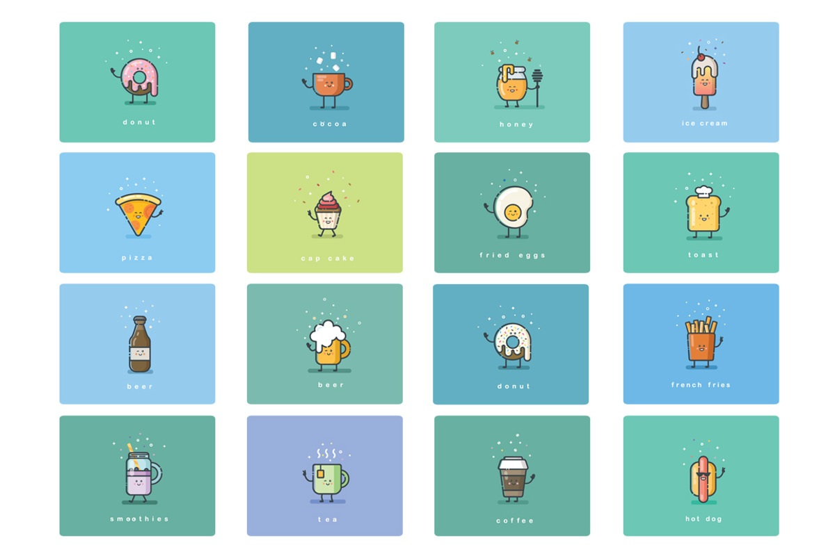 Cartoon food flat icons, an Outline Icon by lemonoff