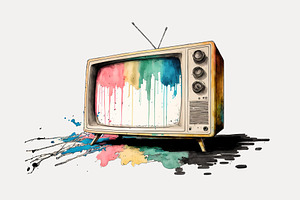 Painting Of An Old TV With A Graffiti Wallpaper And Paint Splatt