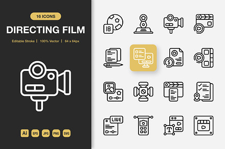 Directing Film Outline Icons, an Outline Icon by Spacepixel Creative