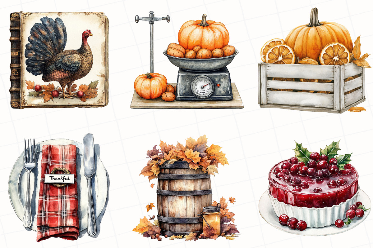 Vintage Thanksgiving Clipart, an Illustration by OK Design (Photo 4 of 4)