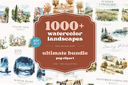 Watercolor Landscapes Bundle, a Decorative Illustration by PeDe Designs (Thumbnail 1 of 14)