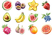 Watercolor Tropical Fruits Summer, an Illustration by designcity5 (Thumbnail 2 of 5)