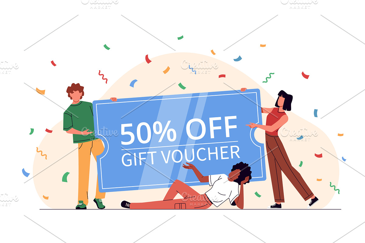 People with big gift card. Friends, an Object Illustration by YummyBuum