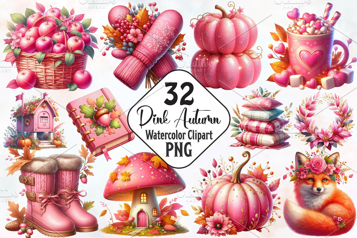 Pink Autumn Sublimation Clipart, an Illustration by RobertsArt (Photo 1 of 7)