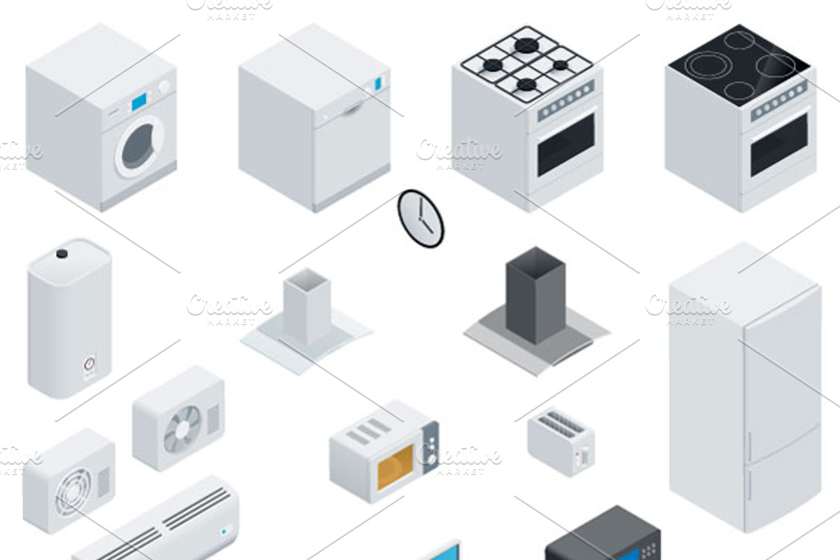 Household appliances isometric set, an Icon by Equipoise