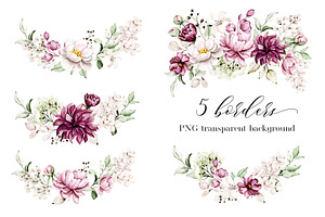 Peonies Watercolor Set.