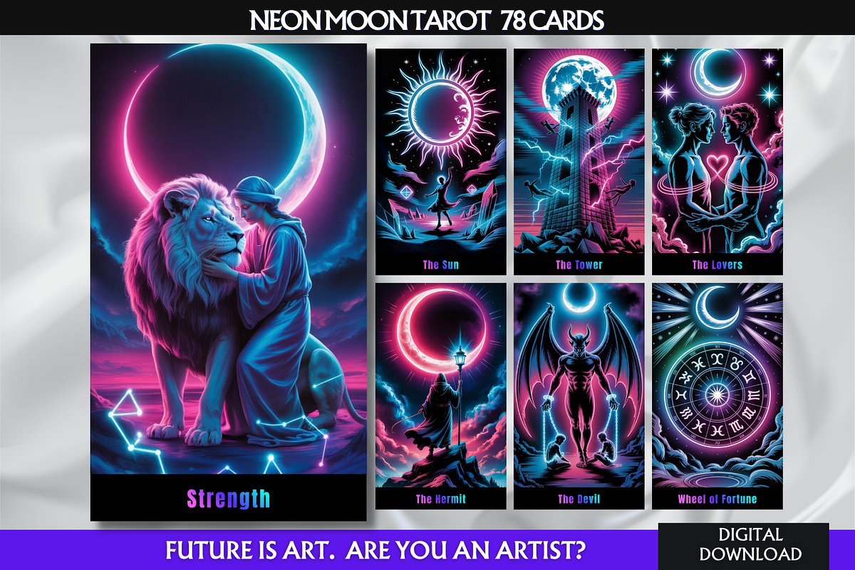 Neon Moon Tarot Cards Deck, an Object Illustration by Mugio (Photo 1 of 6)