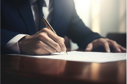 Businessman signing document on desk, a Business Photo by Ylivdesign