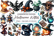 Vintage Halloween Witch Clipart, an Illustration by designcity5 (Thumbnail 1 of 4)