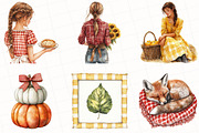 Watercolor Gingham Autumn Clipart, an Illustration by OK Design (Thumbnail 2 of 5)