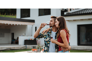 Married couple enjoying glass of, a Nature Photo by HalfPoint