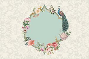 Floral frame, peacock, pattern, a Decorative Illustration by Mughal Wallpaper