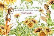 Watercolor Sunflower Girl Clipart, a Decorative Illustration by STASIstudio (Thumbnail 1 of 3)