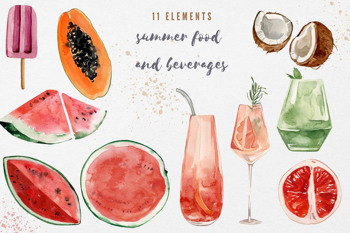 Beach summer watercolor clipart, a Seasonal Illustration by Artcard Watercolor (Photo 4 of 14)