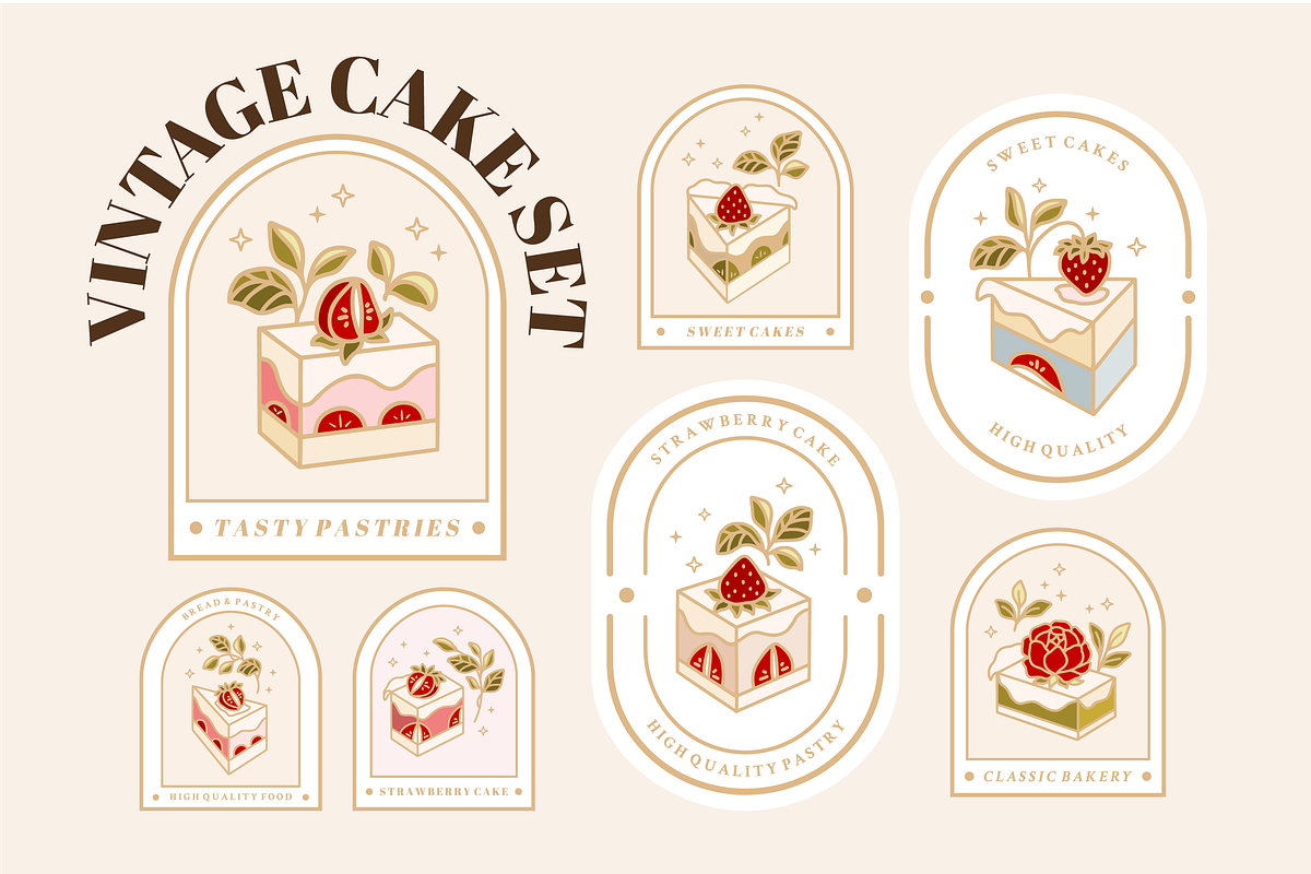 Vintage Cake Logo & Label Set, a Food Illustration by Artflorara (Photo 1 of 8)