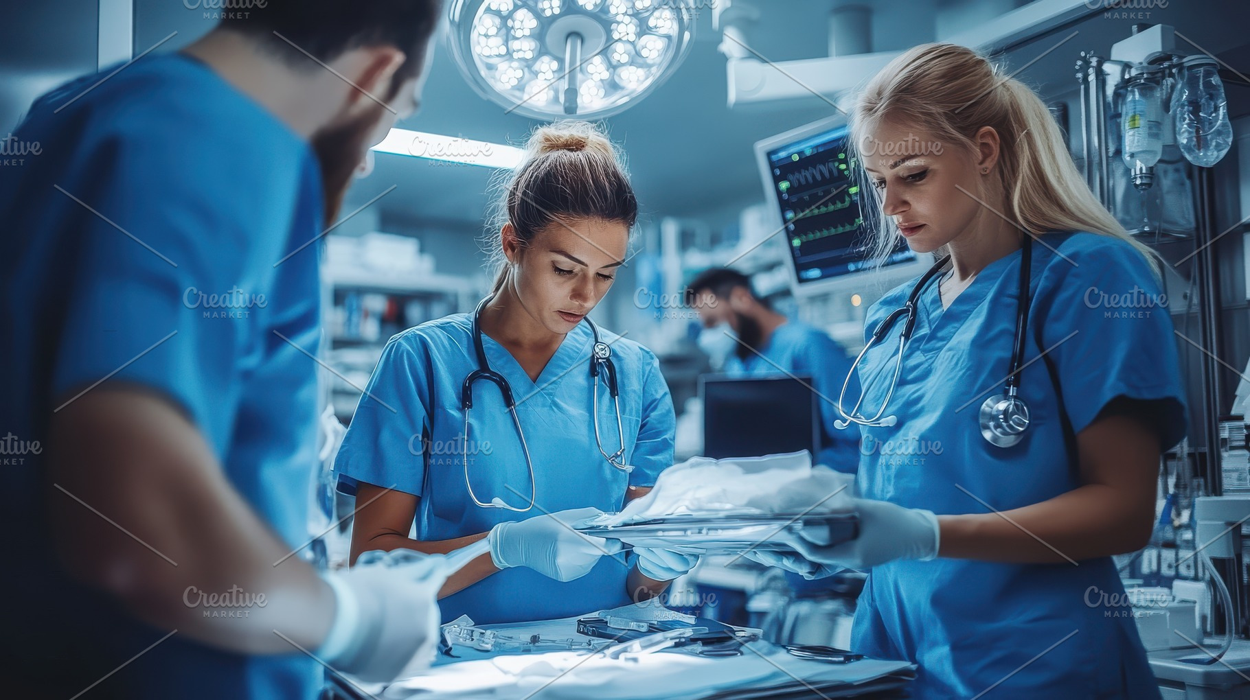 Medical team prepares for operation., a Background Photo by Pixeness