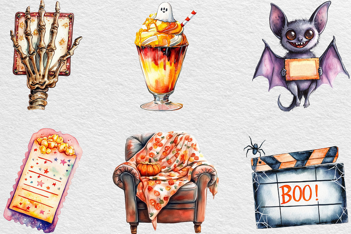 Watercolor Halloween Movie Night, an Illustration by Black Bird Studio (Photo 5 of 6)