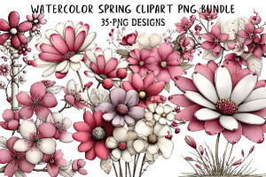 Watercolor Spring Clipart Png Bundle, an Illustration by Daily.Designs