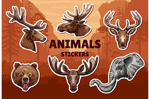 Hunting sport animal stickers, a Sport Illustration by Vector Tradition