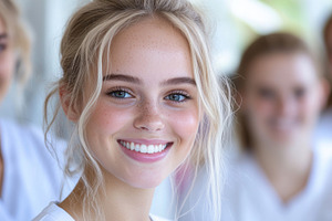 Young smiling female nurse surrounde, a Photo by Dvoevnore photos