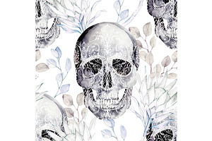 Watercolor Pattern With Skull