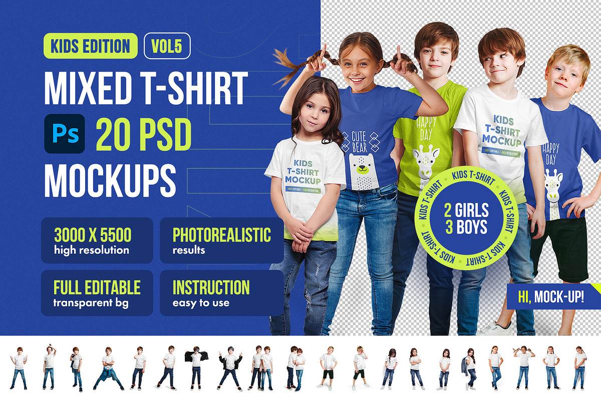 Mixed Kids T-Shirt PSD Mockups Vol5, a Shirt Mockup by Hi, Mock-Up! (Photo 1 of 15)