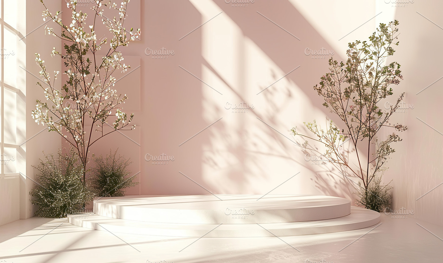 A serene pink-hued interior featurin, a Photo by LOGOCREATIVE