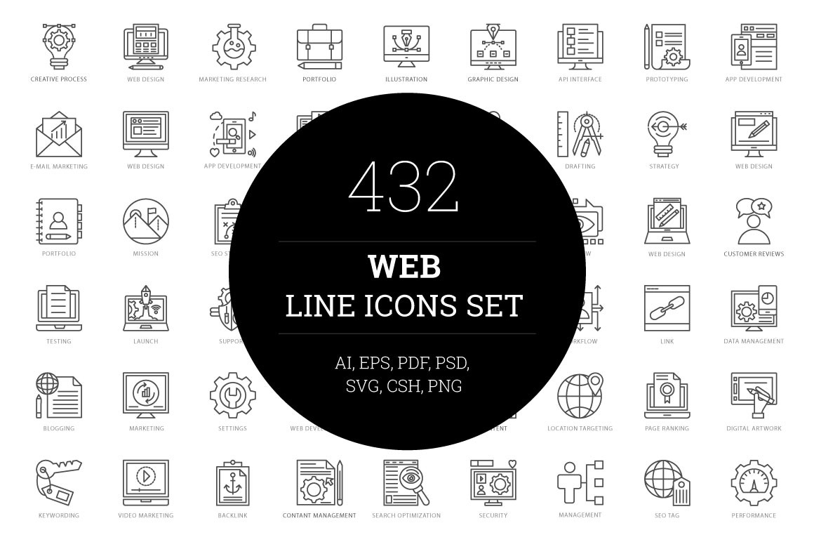 432 Web Line Icons, an Outline Icon by Creative Stall