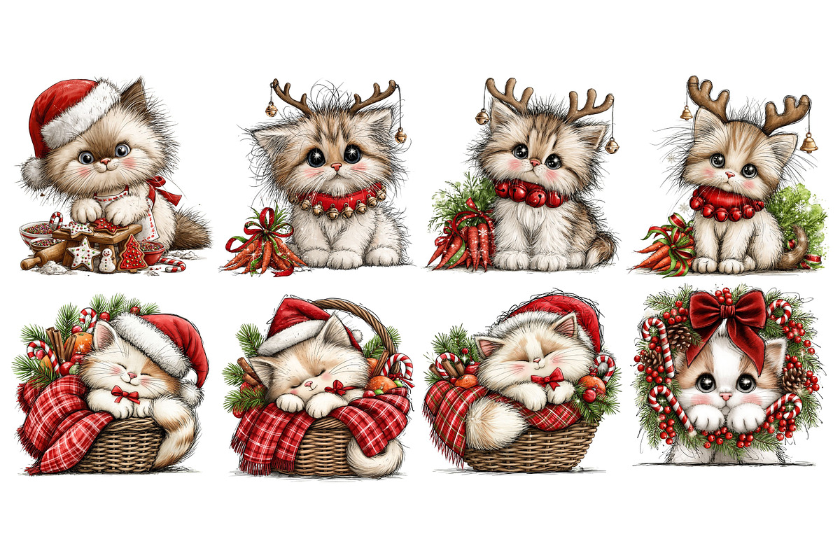 Whimsical Christmas Cats Clipart, a Seasonal Illustration by Nicolle's Colorful Art (Photo 6 of 6)