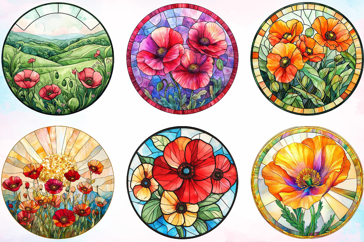 Round Stained Glass California Poppi, an Illustration by Canvas Craft (Photo 2 of 5)