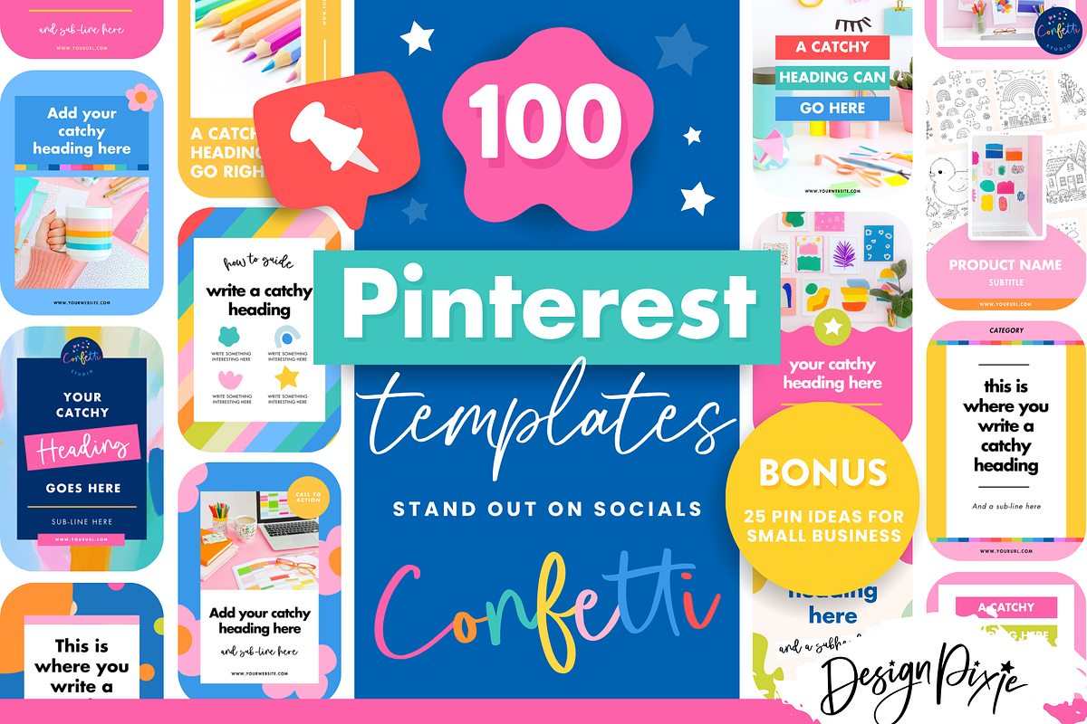 Colorful Pinterest Pin Templates, a Social Media Template by Design Pixie (Photo 1 of 5)
