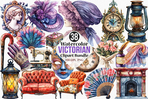 Watercolor Victorian Clipart Bundle, an Illustration by Canvas Craft