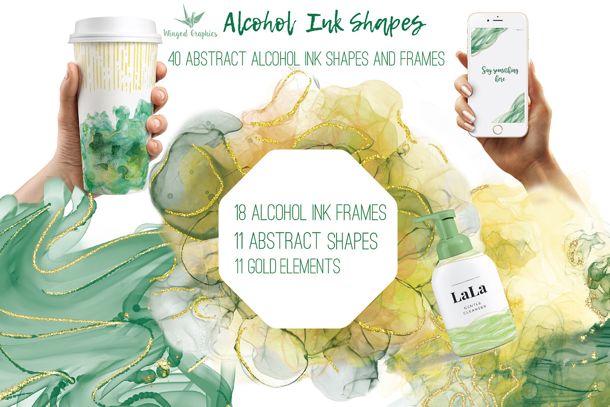 Green/Gold Alcohol Ink graphics, a Texture Illustration by Winged Graphics (Photo 1 of 3)